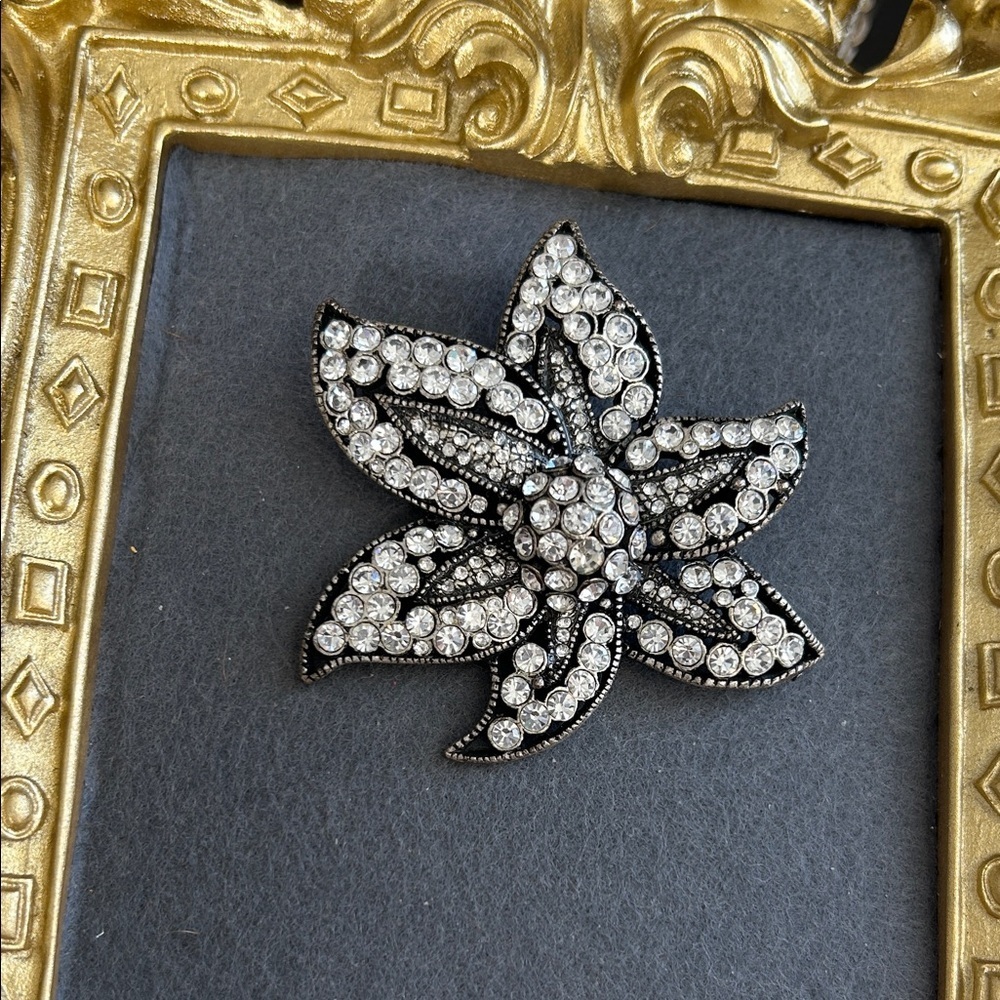 Elegant Black and Silver Floral Brooch
